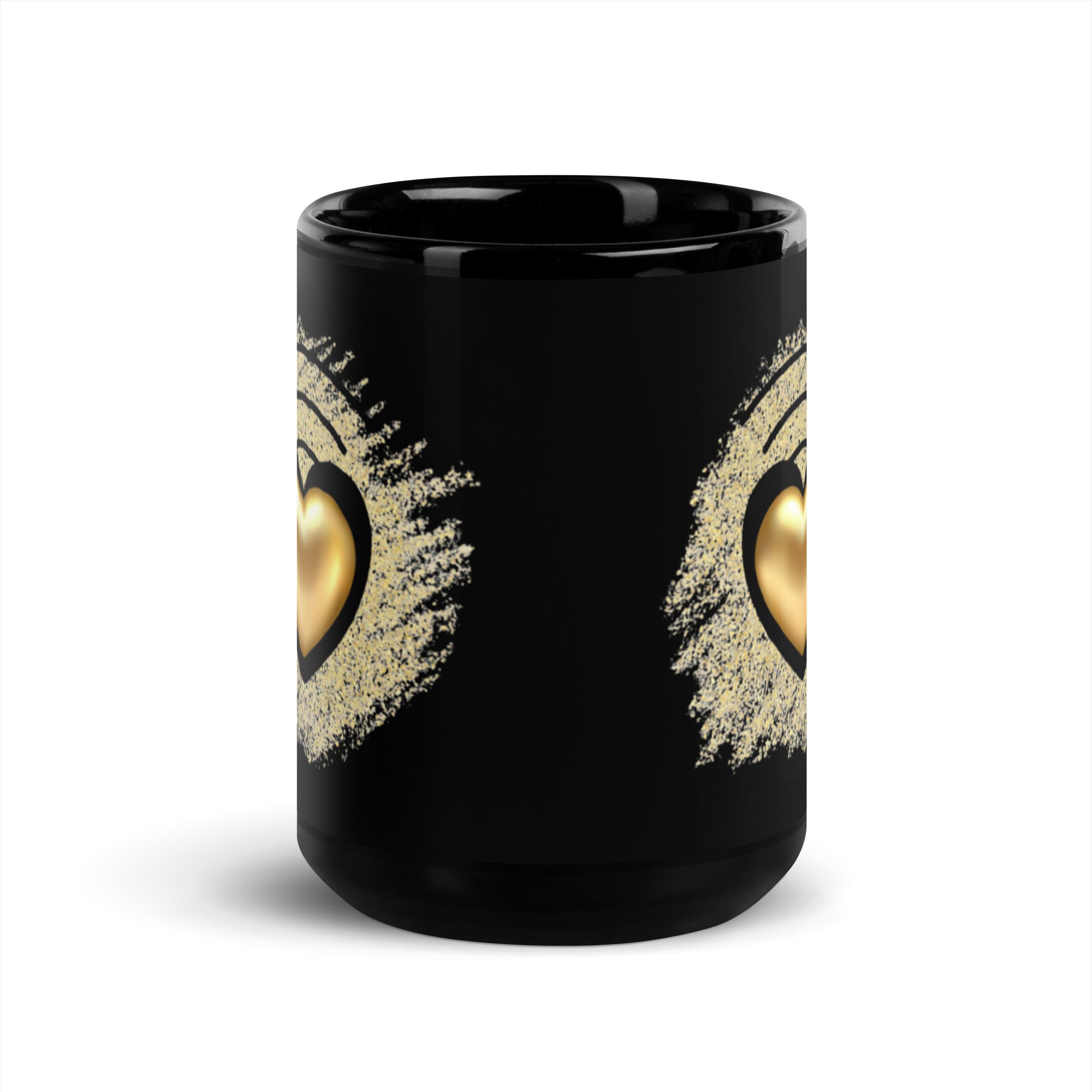 Golden Heart Black Glossy Mug