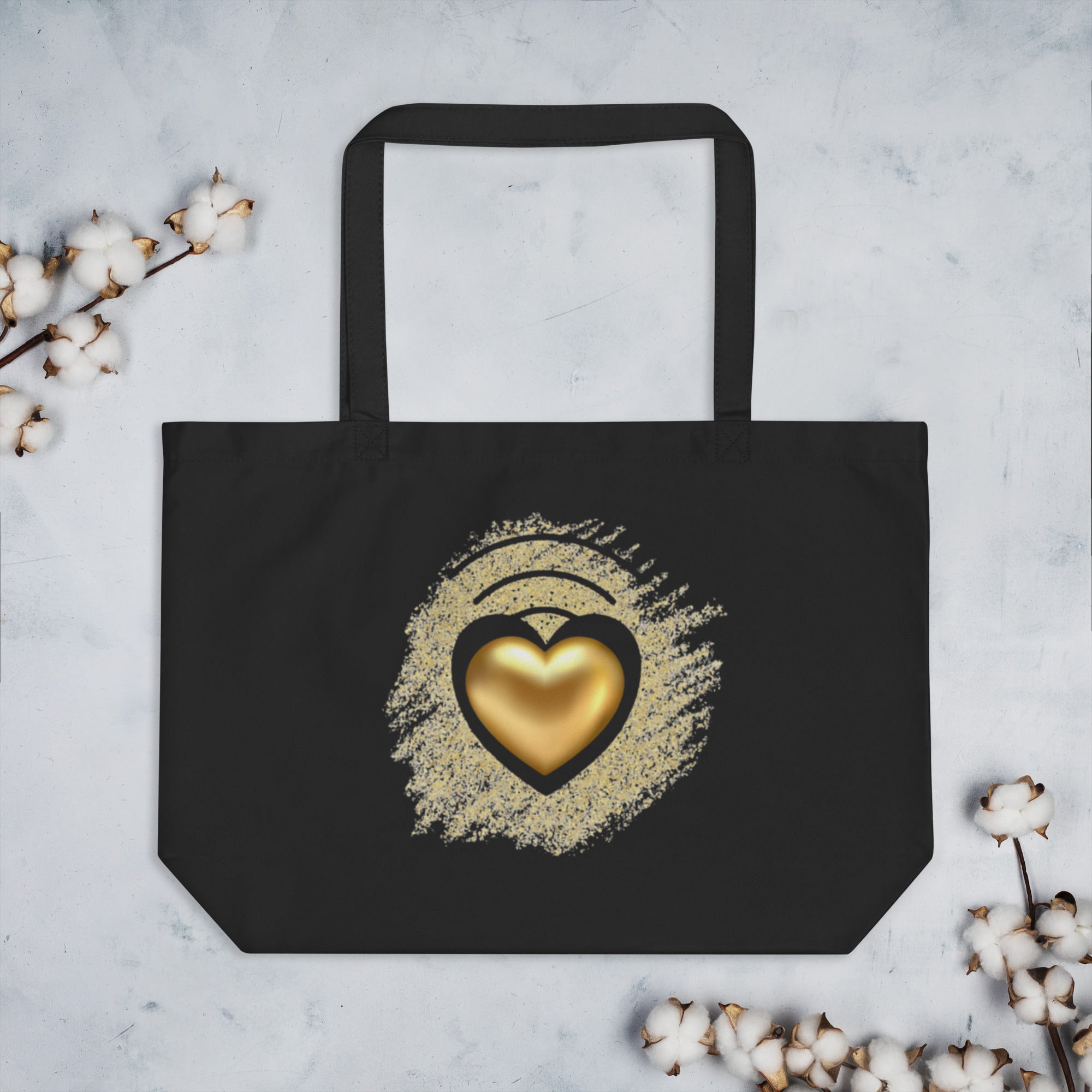 Golden Heart Large organic tote bag