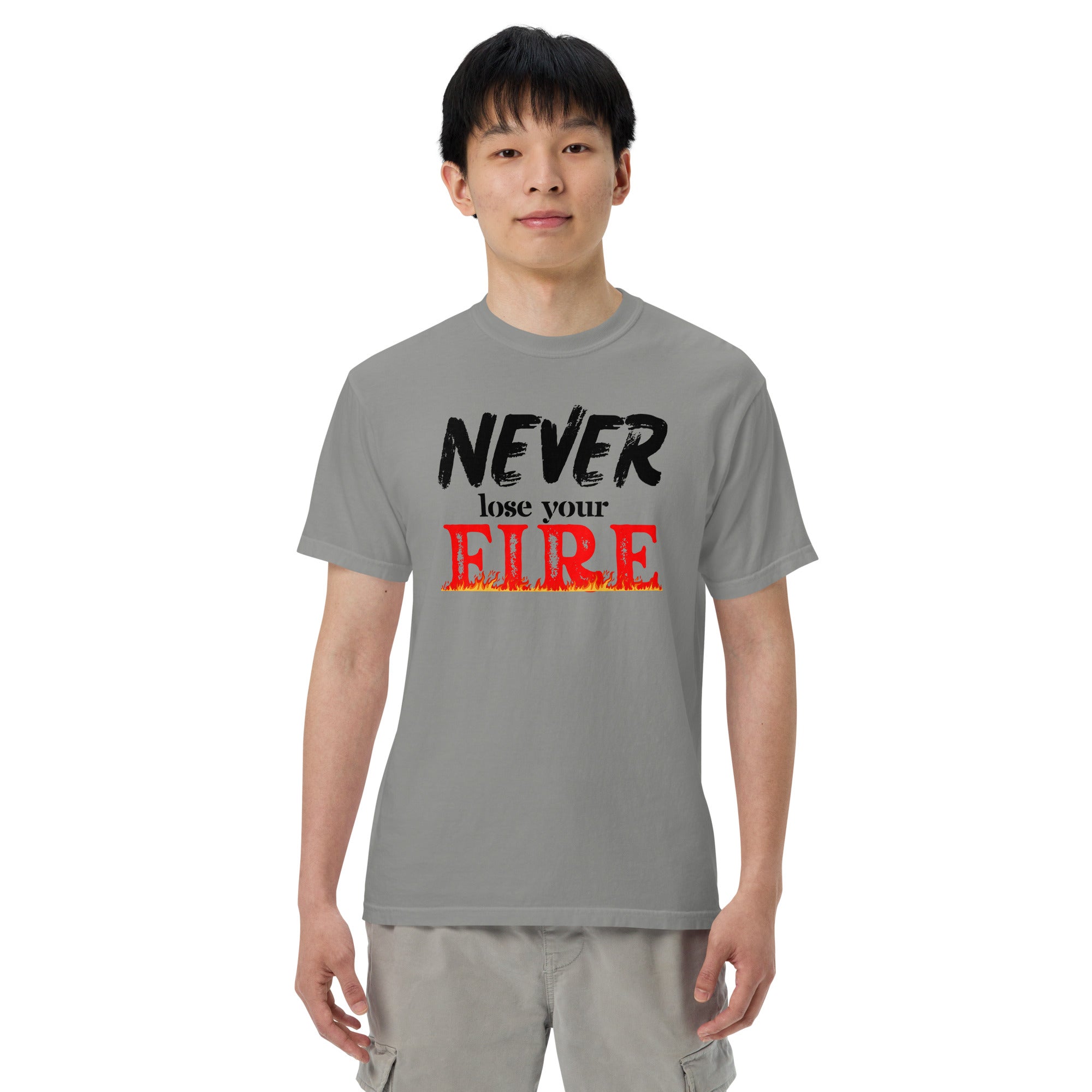 Never Lose Your Fire Men’s garment-dyed heavyweight t-shirt